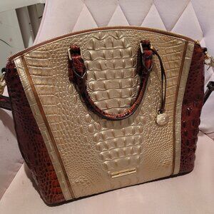 Brahmin Gold and Brown Crocodile Embossed Satchel